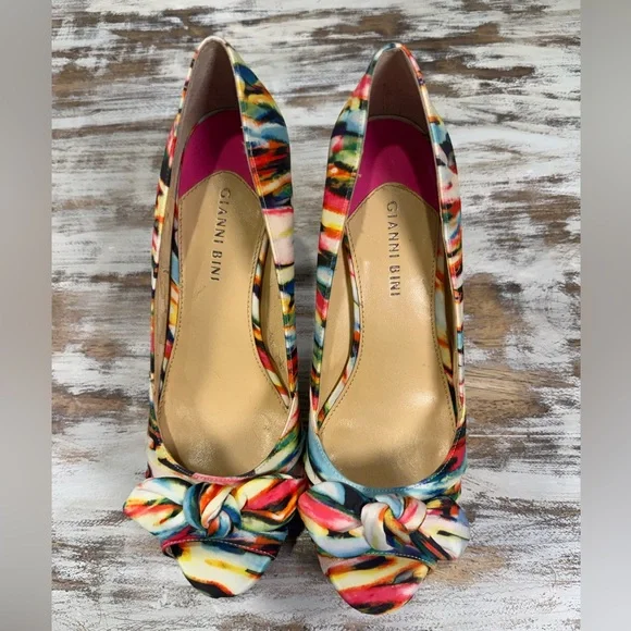 Gianni Bini Platform Peeptoe Pumps Heels 9.5 Vibrant Multicolor - Picture 2 of 13